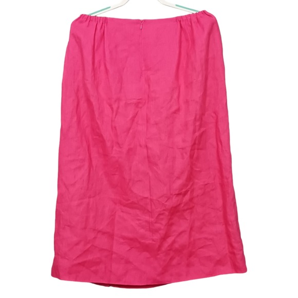 Talbots Skirt Womens 16W Petite Linen Midi Slit Lined Barbie Pink New Vintage - Picture 2 of 7